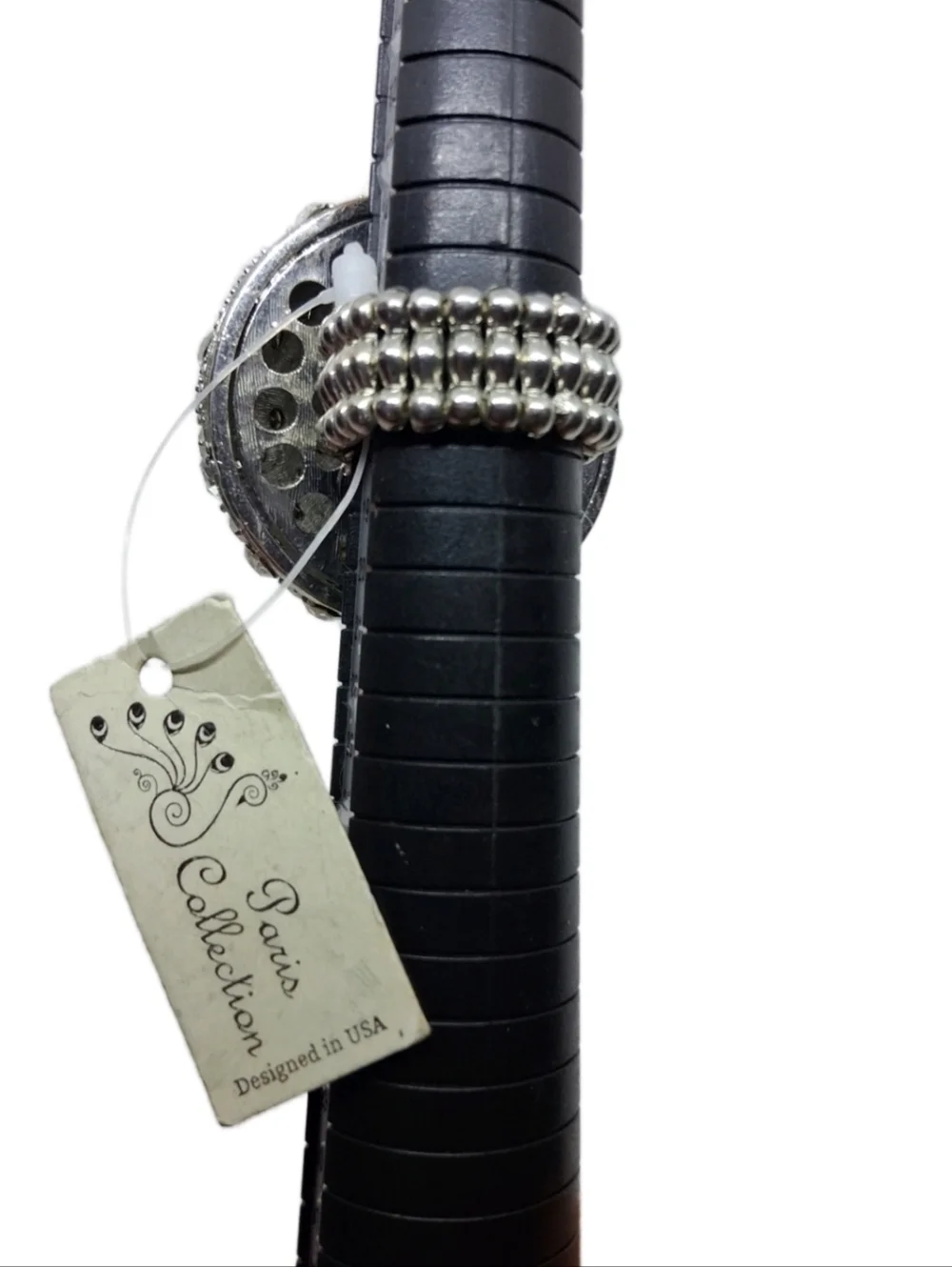 Paris Collection Rhinestone Volleyball Stretch Ring - Silver Tone